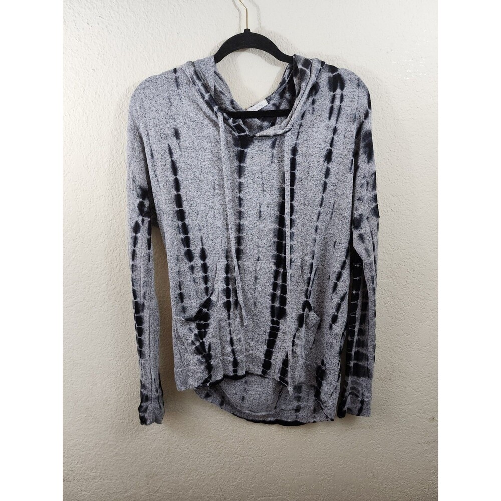 Enti Clothing Womens S Gray Tye Dye Long Sleeve Kangaroo Pocket Hooded Sweater